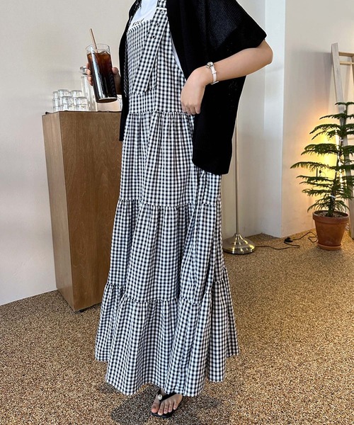 LAFFMO（ラフモ）の「ギンガムチェックティアードフレアジャンパースカート（ワンピース・レディース・ブルー/ブラック・F）」の13枚目の写真