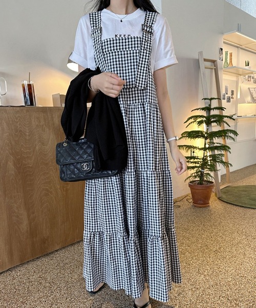 LAFFMO（ラフモ）の「ギンガムチェックティアードフレアジャンパースカート（ワンピース・レディース・ブルー/ブラック・F）」の18枚目の写真