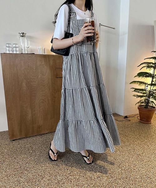 LAFFMO（ラフモ）の「ギンガムチェックティアードフレアジャンパースカート（ワンピース・レディース・ブルー/ブラック・F）」の20枚目の写真
