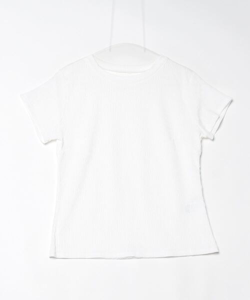 Perfect Suit FActory(パーフェクトスーツファクトリー)の「クラッシュジャガード キャップスリーブブラウス(Tシャツ/カットソー・レディース・オフホワイト/ダークブラウン/ブラック/チャコールグレー・S/M/L)」の2枚目の写真