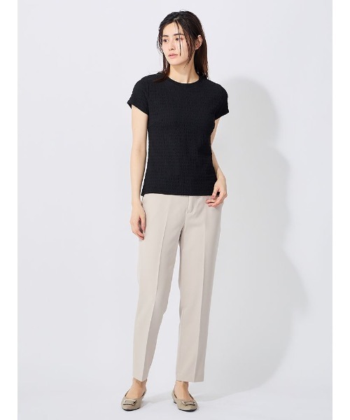 Perfect Suit FActory(パーフェクトスーツファクトリー)の「クラッシュジャガード キャップスリーブブラウス(Tシャツ/カットソー・レディース・オフホワイト/ダークブラウン/ブラック/チャコールグレー・S/M/L)」の6枚目の写真