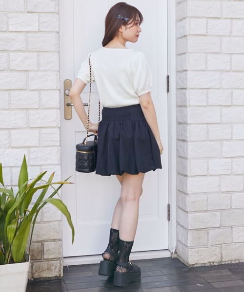 MAJESTIC LEGON（マジェスティックレゴン）の「ギャザードッキング半袖ニット（ニット/セーター・レディース・アイボリー/グレー/ブラック・MEDIUM）」の20枚目の写真