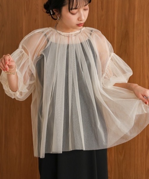 Bab(バブ)の「ラメチュールギャザートップス(Tシャツ/カットソー・レディース・ピンク/チャコールグレー/ホワイト系その他・FREE)」の14枚目の写真