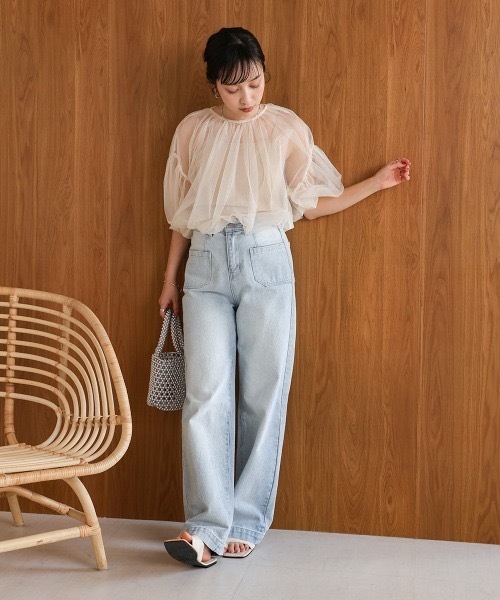 Bab(バブ)の「ラメチュールギャザートップス(Tシャツ/カットソー・レディース・ピンク/チャコールグレー/ホワイト系その他・FREE)」の4枚目の写真