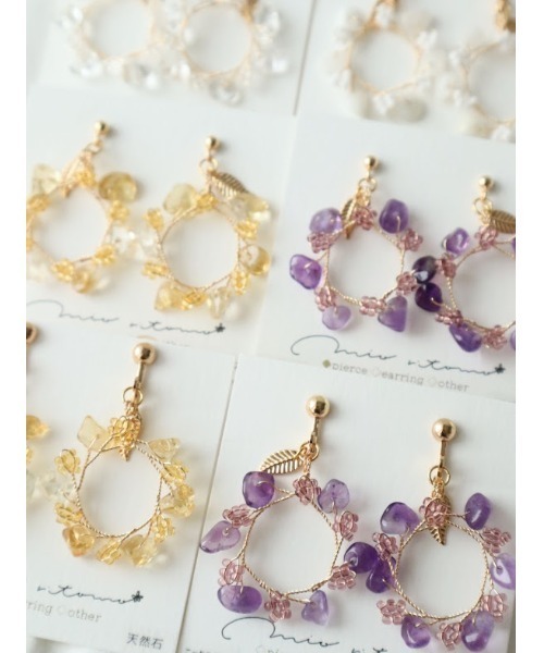 tone(トーン)の「【mio ritomo】天然石のリースピアス(MA)(ピアス(両耳用)・レディース・ホワイト/ブラウン/パープル/ゴールド/クリア・FREE)」の13枚目の写真