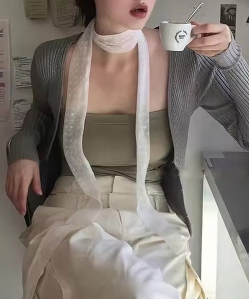 ammy.(エイミードット)の「【 ammy. / エイミードット 】 ドット シアー スカーフ / スリムタイ(バンダナ/スカーフ・レディース・ブラック/ホワイト・FREE)」の1枚目の写真