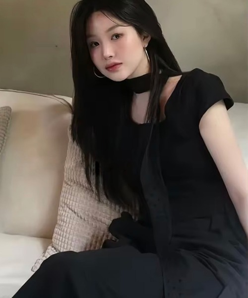 ammy.(エイミードット)の「【 ammy. / エイミードット 】 ドット シアー スカーフ / スリムタイ(バンダナ/スカーフ・レディース・ブラック/ホワイト・FREE)」の2枚目の写真