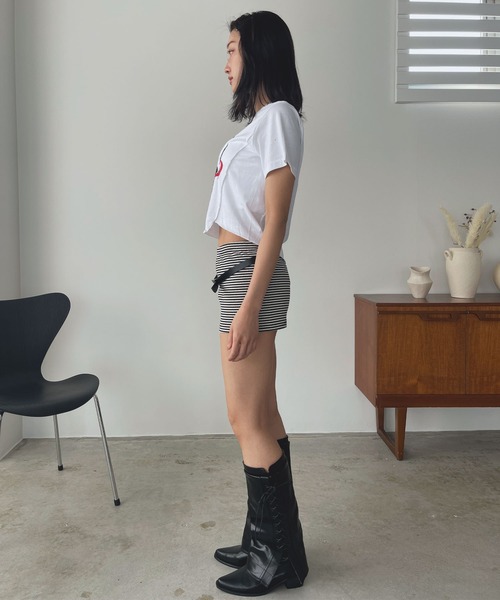 FOLLOWIN(フォロウィン)の「【ウエストゴム】ボーダーミニマムショートパンツ(その他パンツ・レディース・ブラック/ブラウン・FREE)」の4枚目の写真