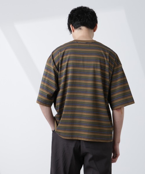 NANO universe（ナノユニバース）の「マイクロランダムボーダーTシャツ（Tシャツ/カットソー・メンズ・バーガンディー/ブラウン/ダークグリーン・M/L）」の13枚目の写真