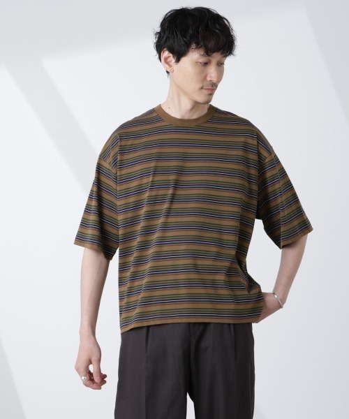 NANO universe(ナノユニバース)の「マイクロランダムボーダーTシャツ(Tシャツ/カットソー・メンズ・バーガンディー/ブラウン/ダークグリーン・M/L)」の11枚目の写真