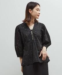 SOFFITTO | インド綿ドット刺繍バックオープンブラウス(シャツ/ブラウス)