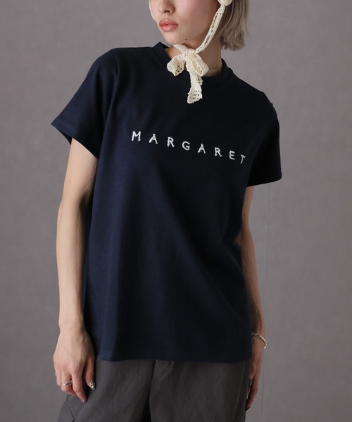 Girly Doll(ガーリードール)の「フロントロゴ刺繍Tシャツ(Tシャツ/カットソー・レディース・オフホワイト/ネイビー・F)」の2枚目の写真