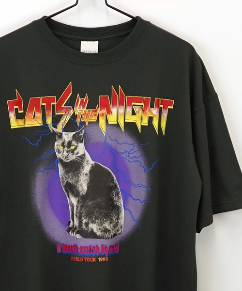 セール】黒猫T ワイド トップス 半袖 グラフィック Tシャツ（T
