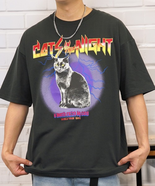 セール】黒猫T ワイド トップス 半袖 グラフィック Tシャツ（Tシャツ
