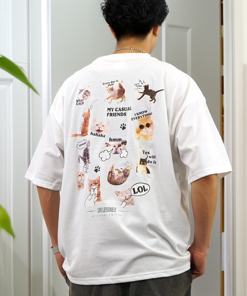 セール】黒猫T ワイド トップス 半袖 グラフィック Tシャツ（T