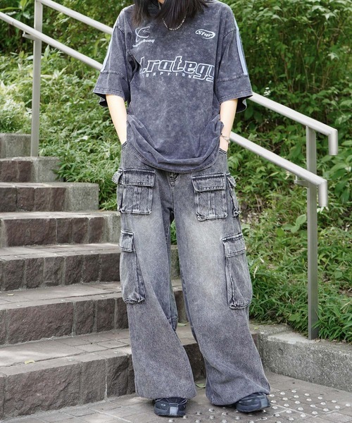 ILL'S(イルズ)の「グランジ風ケミカル加工×ゲームプリント / ヴィンテージ半袖Tシャツ ユニセックス / 韓国ストリート×古着風(Tシャツ/カットソー・メンズ・ブラウン/ピンク/レッド/ブラック/カーキ/サックスブルー/チャコールグレー・M/L)」の14枚目の写真