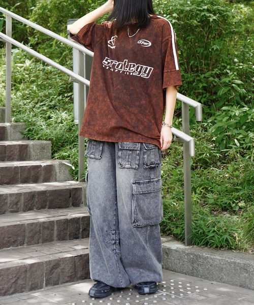 ILL'S(イルズ)の「グランジ風ケミカル加工×ゲームプリント / ヴィンテージ半袖Tシャツ ユニセックス / 韓国ストリート×古着風(Tシャツ/カットソー・メンズ・ブラウン/ピンク/レッド/ブラック/カーキ/サックスブルー/チャコールグレー・M/L)」の22枚目の写真