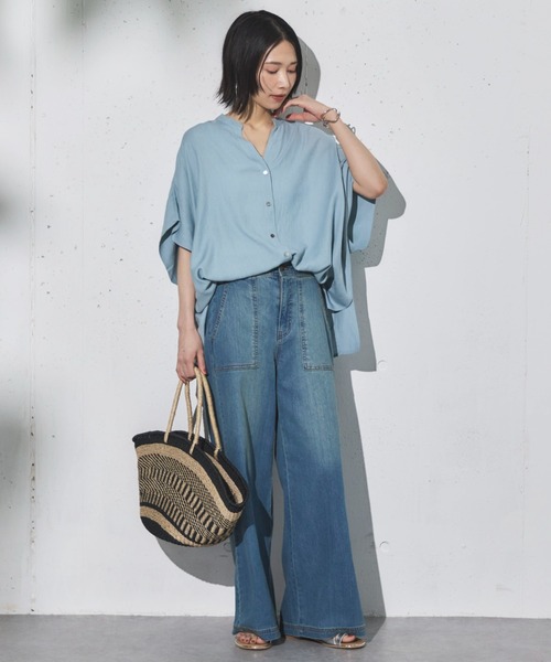 Doux archives（ドゥアルシーヴ）の「ワイドベイカーデニムパンツ（デニムパンツ・レディース・サックスブルー/ダークブルー/ブルー・36/38）」の8枚目の写真