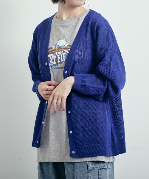 SM2(エスエムツー)の「メッシュ編みVネックカーディガン(カーディガン/ボレロ・レディース・ブルー/ブラック/キナリ/レッド・F)」の3枚目の写真