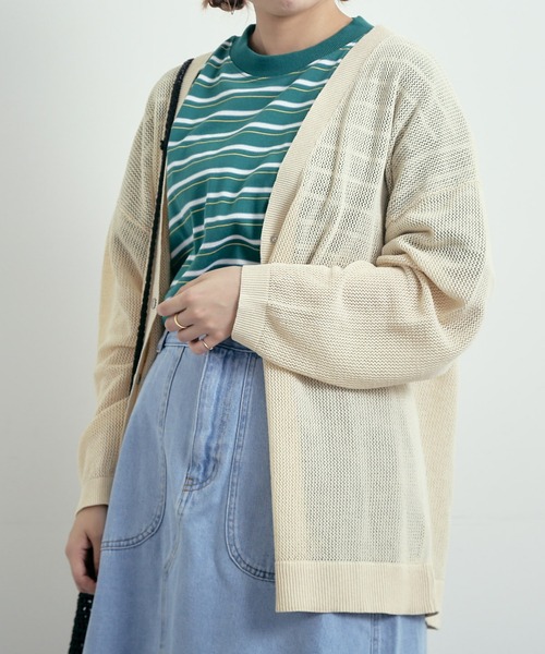 SM2(エスエムツー)の「メッシュ編みVネックカーディガン(カーディガン/ボレロ・レディース・ブルー/ブラック/キナリ/レッド・F)」の2枚目の写真