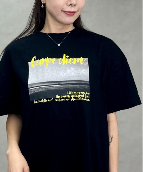 セール】天竺フォトプリント×ロゴオーバーサイズTシャツ（T