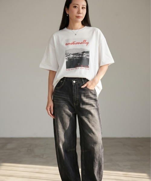 Per sist ence(パーシエンス)の「天竺フォトプリント×ロゴオーバーサイズTシャツ(Tシャツ/カットソー・レディース・ホワイト×ブルー/ホワイト×レッド/ブラック×イエロー・ONE SIZE)」の14枚目の写真