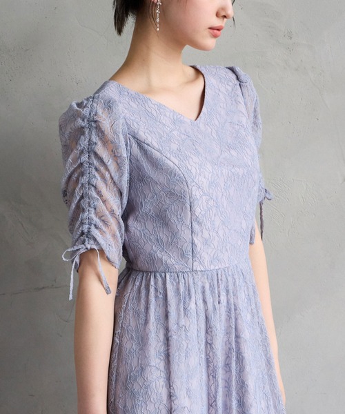 背中魅せ　エメ　ネイビー　レース　スリーブ　マキシドレス　華やか　Vネック 背中魅せ エメ ネイビー レース スリーブ マキシドレス 華やか V