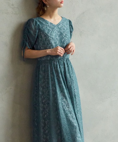 AIMER(エメ)の「総レースドロストスリーブVネックフレアパーティードレス 結婚式 お呼ばれ ドレス 20代 30代 40代(ドレス・レディース・ライトグリーン/ブラック/サックスブルー/ダルブルー系・MEDIUM/SMALL/LARGE/X-LARGE)」の13枚目の写真