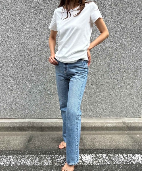 LOWO(ロワ)の「綿混サイドギャザーTシャツ カットソー(Tシャツ/カットソー・レディース・ホワイト/ブラック・FREE)」の3枚目の写真