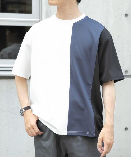 ITEMS URBANRESEARCH（アイテムズ アーバンリサーチ）の「ポンチ切替ショートスリーブトップス（Tシャツ/カットソー・メンズ・ベージュ/ネイビー/グリーン・MEDIUM/LARGE）」の3枚目の写真