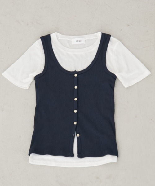 Auntie Rosa Holiday(アンティローザホリデー)の「フロントボタンナローリブタンク(タンクトップ・レディース・グレー/ブラック/ホワイト/ネイビー・FREE)」の16枚目の写真