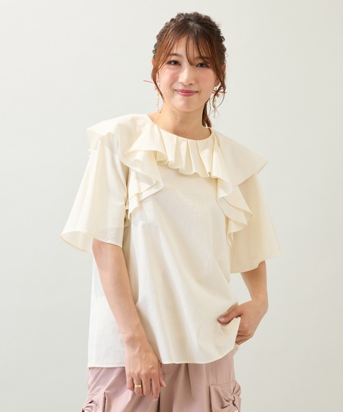 Rose Tiara(ローズティアラ)の「【手洗いOK】ダブルフリルブラウス(シャツ/ブラウス・レディース・オフホワイト/ネイビー/オレンジ・38/42/46)」の2枚目の写真