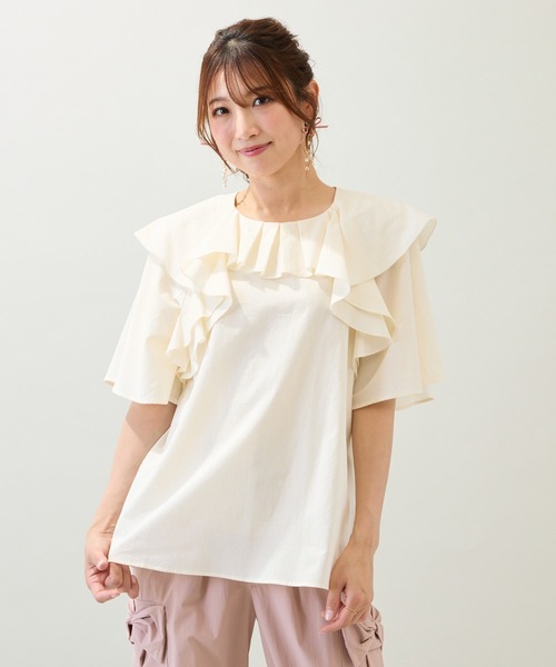 Rose Tiara(ローズティアラ)の「【手洗いOK】ダブルフリルブラウス(シャツ/ブラウス・レディース・オフホワイト/ネイビー/オレンジ・38/42/46)」の22枚目の写真