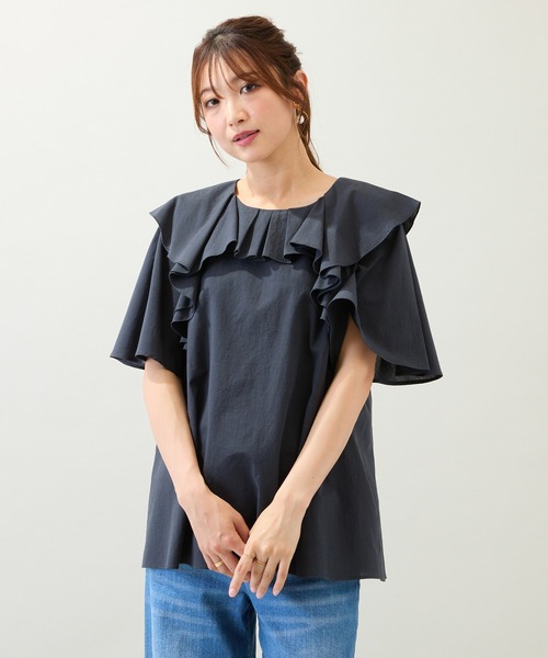 Rose Tiara(ローズティアラ)の「【手洗いOK】ダブルフリルブラウス(シャツ/ブラウス・レディース・オフホワイト/ネイビー/オレンジ・38/42/46)」の15枚目の写真