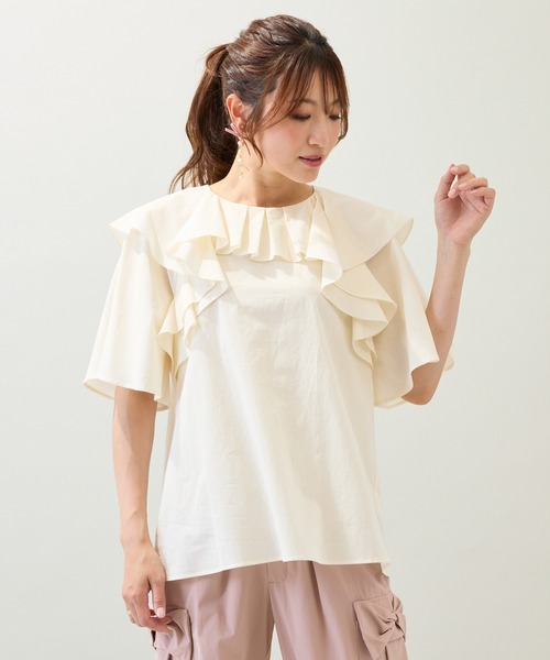 Rose Tiara(ローズティアラ)の「【手洗いOK】ダブルフリルブラウス(シャツ/ブラウス・レディース・オフホワイト/ネイビー/オレンジ・38/42/46)」の21枚目の写真