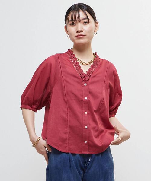 SOFFITTO（ソフィット）の「インド綿レース衿ブラウス（シャツ/ブラウス・レディース・ブラック/オフホワイト/チェリーピンク・FREE）」の3枚目の写真