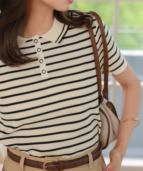 KOBE LETTUCE(コウベレタス)の「スナップボタンポロニットトップス(ニット/セーター・レディース・オフホワイト/ブラック/アイボリー系・M)」の18枚目の写真