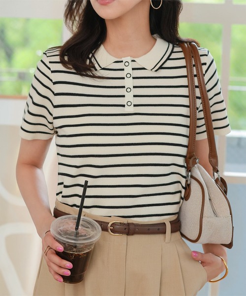 KOBE LETTUCE(コウベレタス)の「スナップボタンポロニットトップス(ニット/セーター・レディース・オフホワイト/ブラック/アイボリー系・M)」の17枚目の写真