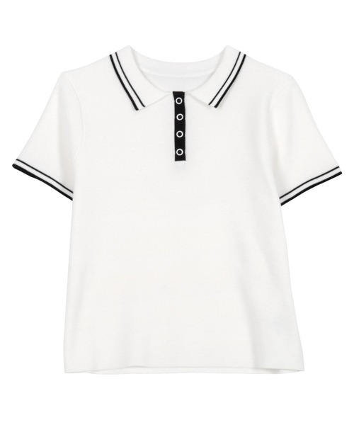 KOBE LETTUCE(コウベレタス)の「スナップボタンポロニットトップス(ニット/セーター・レディース・オフホワイト/ブラック/アイボリー系・M)」の14枚目の写真