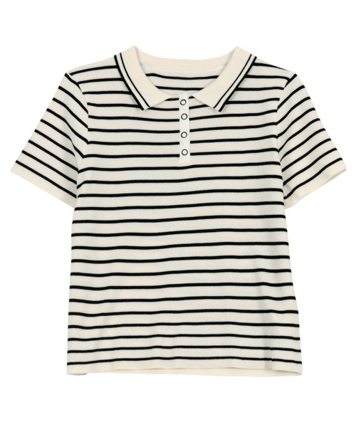 KOBE LETTUCE(コウベレタス)の「スナップボタンポロニットトップス(ニット/セーター・レディース・オフホワイト/ブラック/アイボリー系・M)」の12枚目の写真