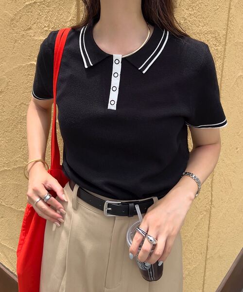 KOBE LETTUCE(コウベレタス)の「スナップボタンポロニットトップス(ニット/セーター・レディース・オフホワイト/ブラック/アイボリー系・M)」の20枚目の写真