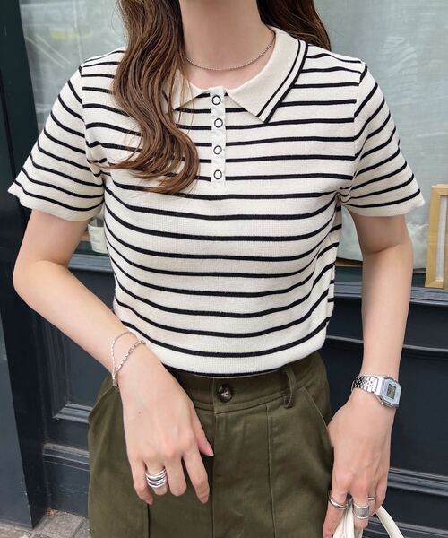 KOBE LETTUCE(コウベレタス)の「スナップボタンポロニットトップス(ニット/セーター・レディース・オフホワイト/ブラック/アイボリー系・M)」の21枚目の写真