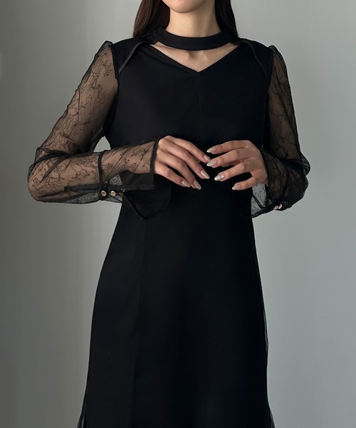 セール】チョーカーデザインチュールマーメイドワンピース（ワンピース