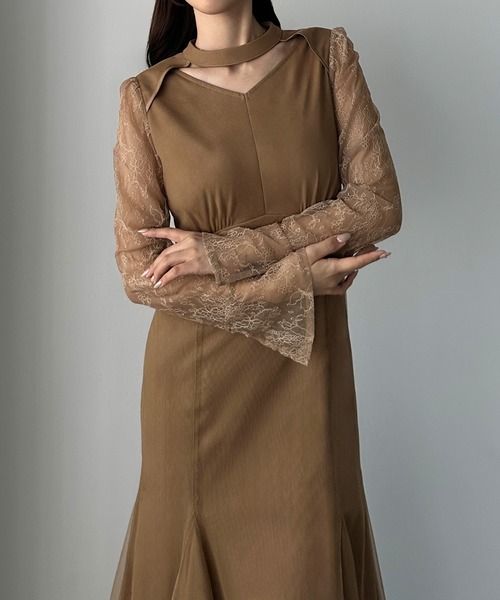 セール】チョーカーデザインチュールマーメイドワンピース（ワンピース