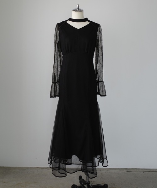 セール】チョーカーデザインチュールマーメイドワンピース（ワンピース