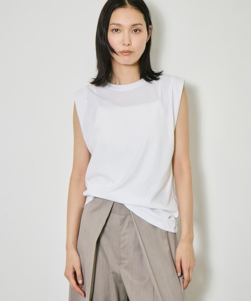 ATON(エイトン)の「【ATON/エイトン】FRESCA SINGLE JERSEY TANK TOP/スリーブレスカットソー/コットンノースリーブTシャツ(Tシャツ/カットソー・レディース・グリーン/ホワイト/ブラック/ベージュ/ピンク/サックスブルー・1)」の12枚目の写真