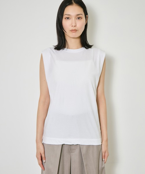 ATON(エイトン)の「【ATON/エイトン】FRESCA SINGLE JERSEY TANK TOP/スリーブレスカットソー/コットンノースリーブTシャツ(Tシャツ/カットソー・レディース・グリーン/ホワイト/ブラック/ベージュ/ピンク/サックスブルー・1)」の13枚目の写真