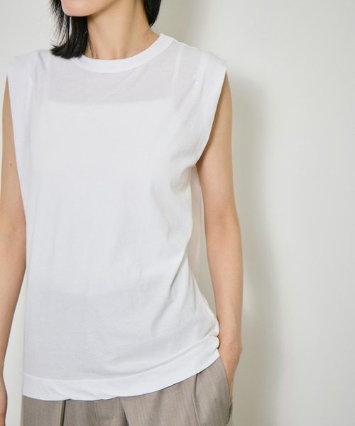 ATON(エイトン)の「【ATON/エイトン】FRESCA SINGLE JERSEY TANK TOP/スリーブレスカットソー/コットンノースリーブTシャツ(Tシャツ/カットソー・レディース・グリーン/ホワイト/ブラック/ベージュ/ピンク/サックスブルー・1)」の18枚目の写真