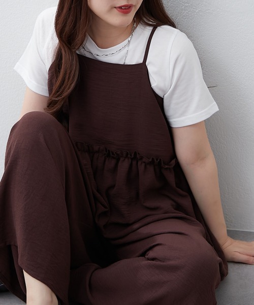 Remind me and forever(リマインドミーアンドフォーエバー)の「ルーズサロペット+TシャツSET(ワンピース・レディース・ブラウン/ブラック/チャコールグレー・FREE)」の14枚目の写真