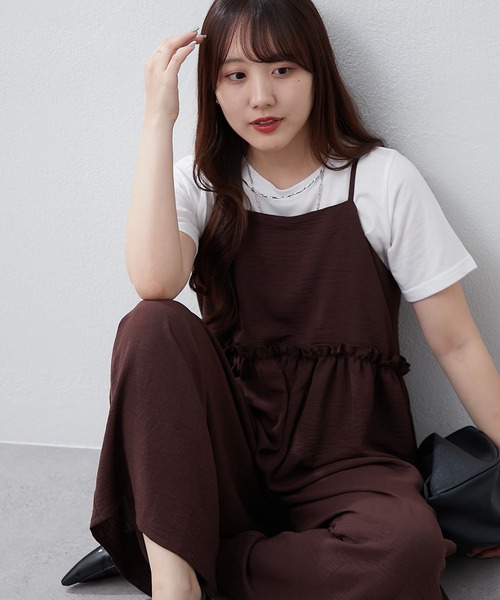 Remind me and forever(リマインドミーアンドフォーエバー)の「ルーズサロペット+TシャツSET(ワンピース・レディース・ブラウン/ブラック/チャコールグレー・FREE)」の15枚目の写真